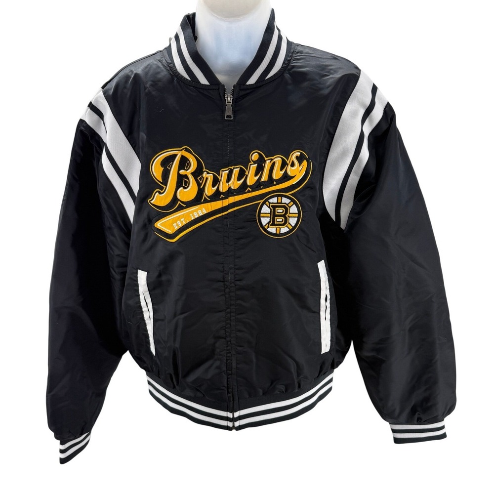 WEAR Erin Andrews Boston Bruins NHL Satin Bomber Jacket Black Womens XLarge NEW